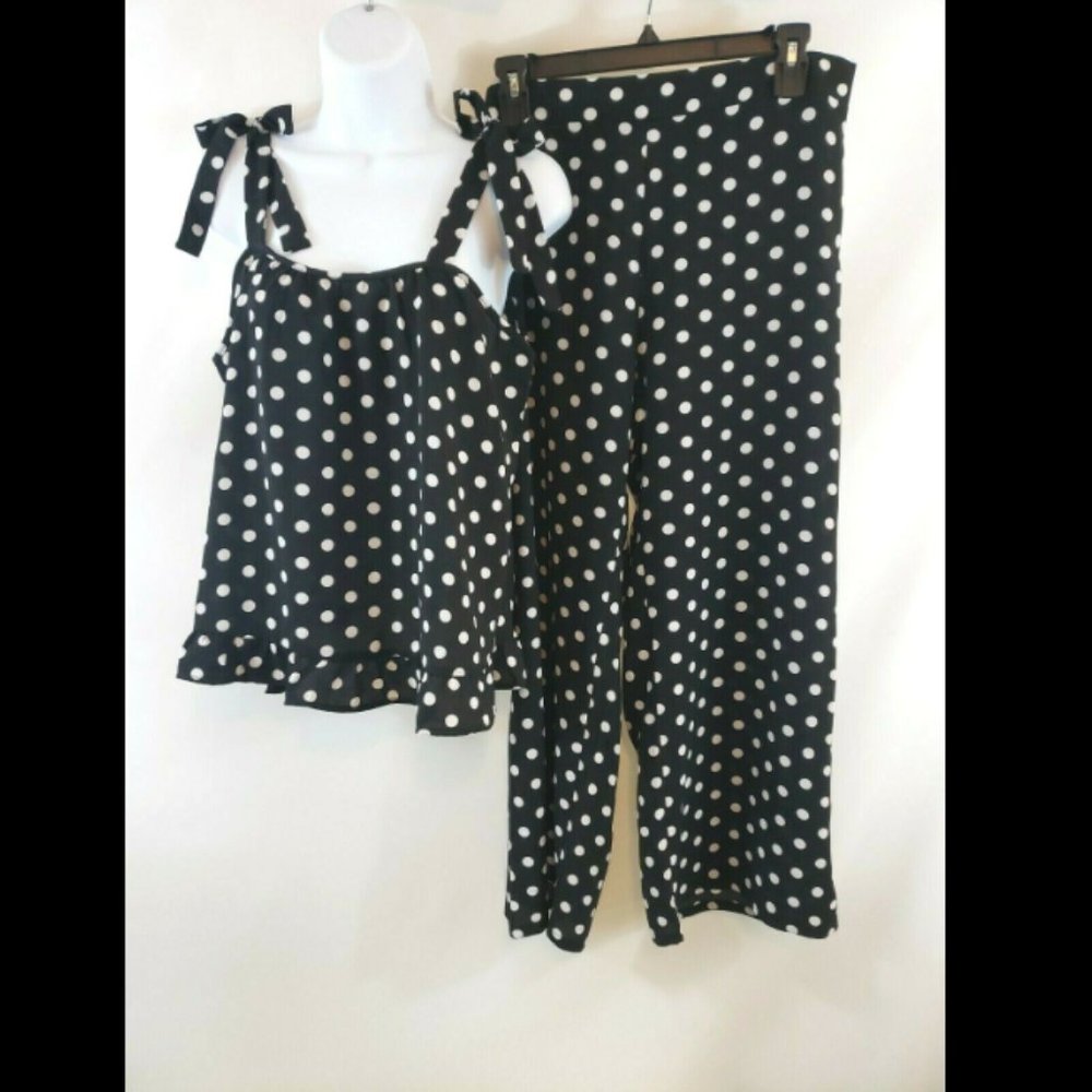 Black Polka Dot Wide-Leg Pants - Women's